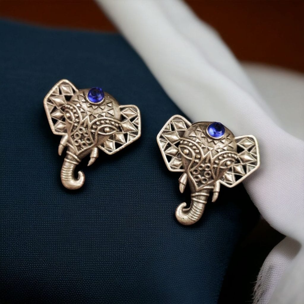 Bulk 1234 Unique Brass Elephant Stud Earrings with Perfect Stone Detailing - "Blue"