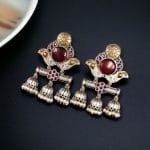 Dual Tone Monalisa Stone Jhumki Stud Earrings – A Perfect Match for Ethnic Wear - "Red"