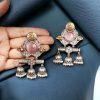 Dual-tone Monalisa Stone Jhumki Stud Earrings with intricate detailing, perfect for ethnic wear and festive occasions.