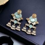 Dual Tone Monalisa Stone Jhumki Stud Earrings – A Perfect Match for Ethnic Wear - "Aqua"