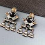 Dual Tone Monalisa Stone Jhumki Stud Earrings – A Perfect Match for Ethnic Wear - "Black"
