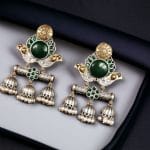 Dual Tone Monalisa Stone Jhumki Stud Earrings – A Perfect Match for Ethnic Wear - "Green"