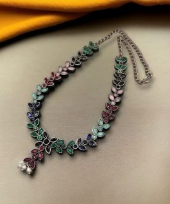 Premium brass stone necklace featuring intricate craftsmanship and stunning stone embellishments, perfect for a statement look