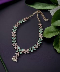 Premium brass stone necklace featuring intricate craftsmanship and stunning stone embellishments, perfect for a statement look