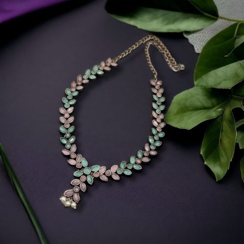 Premium brass stone necklace featuring intricate craftsmanship and stunning stone embellishments, perfect for a statement look