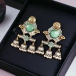 Dual Tone Monalisa Stone Jhumki Stud Earrings – A Perfect Match for Ethnic Wear - "Mint"