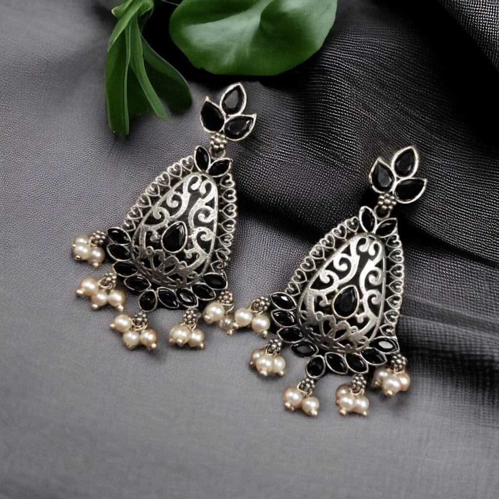 Elegant Brass Stone Hanging Stud Earrings – A Perfect Ethnic Accessory