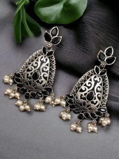 Elegant brass stone hanging stud earrings with intricate detailing, perfect for ethnic wear and festive occasions.