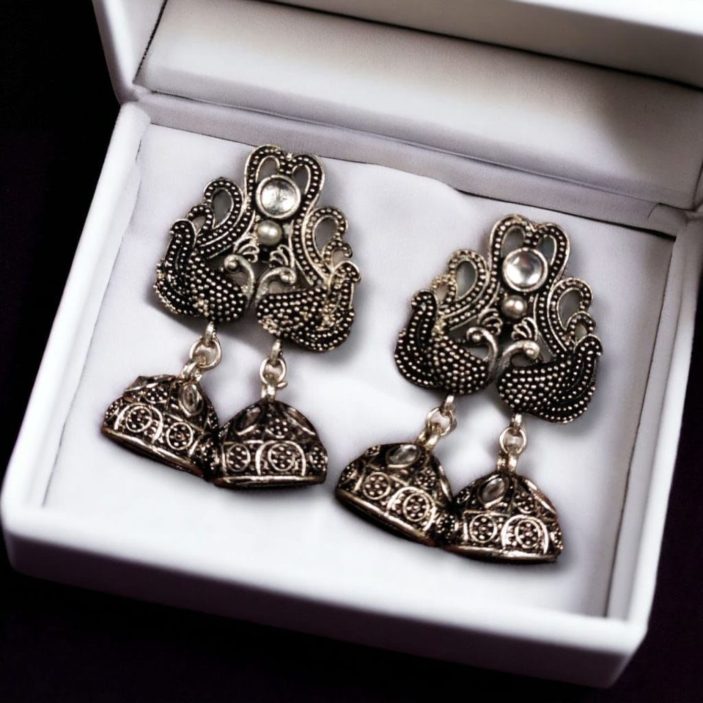 Bulk 1196 Beautiful German Silver Peacock Stud Earrings With Perfect Stone Detailing - "White"