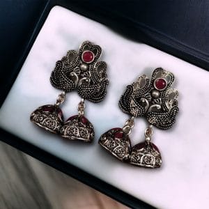 Beautiful German Silver Peacock Stud Earrings With Perfect Stone Detailing - color: "Pink"
