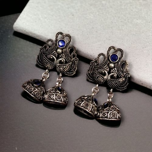 Beautiful German Silver Peacock Stud Earrings With Perfect Stone Detailing - Image 3