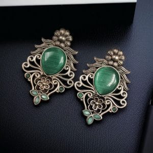 Beautiful Brass Monalisa Stone Stud Earrings – Perfect for Every Occasion - color: "Mint"