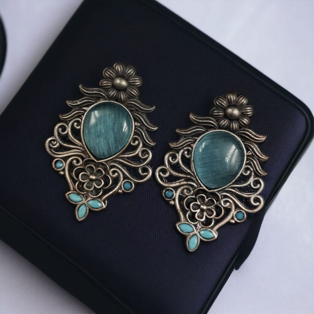 Bulk 1192 Beautiful Brass Monalisa Stone Stud Earrings – Perfect for Every Occasion - "Aqua"