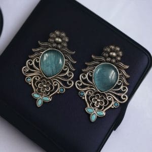 Beautiful Brass Monalisa Stone Stud Earrings – Perfect for Every Occasion - color: "Aqua"