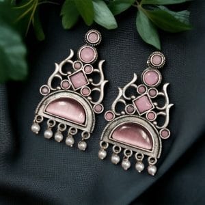 Unique Brass Stone Stud Earrings – A Perfect Choice for Any Occasion - color: "Babypink"