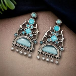Unique Brass Stone Stud Earrings – A Perfect Choice for Any Occasion - color: "Aqua"