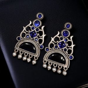 Unique Brass Stone Stud Earrings – A Perfect Choice for Any Occasion - color: "Blue"