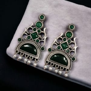 Unique Brass Stone Stud Earrings – A Perfect Choice for Any Occasion - color: "Green"