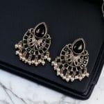 Elegant Brass Monalisa Stone Earrings – A Perfect Ethnic Look - "Black"
