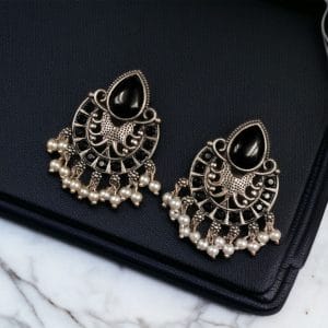 Elegant Brass Monalisa Stone Earrings – A Perfect Ethnic Look - color: "Black"