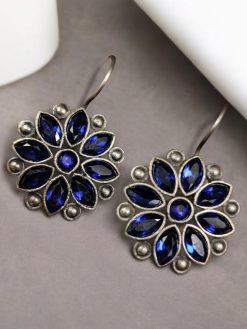 Ethnic Flower Hook Earrings in Silver Replica – Stylish Daily Wear Jewelry