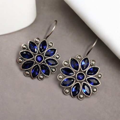 Ethnic Flower Hook Earrings in Silver Replica – Stylish Daily Wear Jewelry