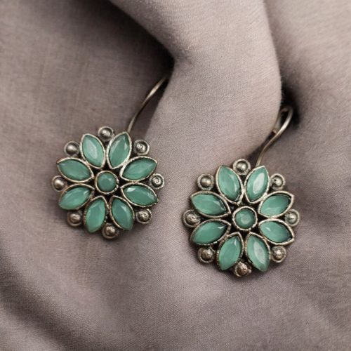 Ethnic_flower_hook_earrings_silver_replica_daily_wear_jewelry