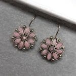 Bulk 604 Ethnic Flower Hook Earrings in Silver Replica – Best Stylish Daily Wear Jewelry - "Babypink"