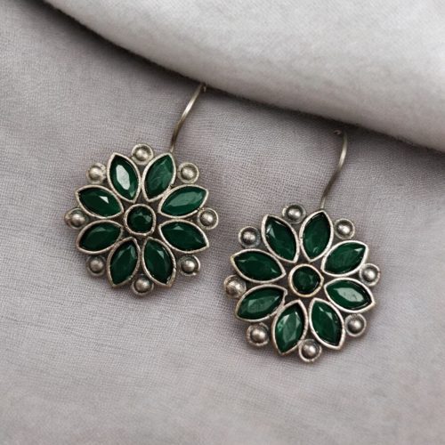 Ethnic_flower_hook_earrings_silver_replica_daily_wear_jewelry