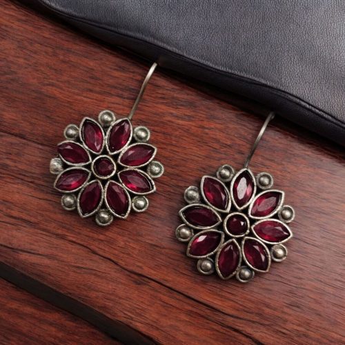 Ethnic_flower_hook_earrings_silver_replica_daily_wear_jewelry