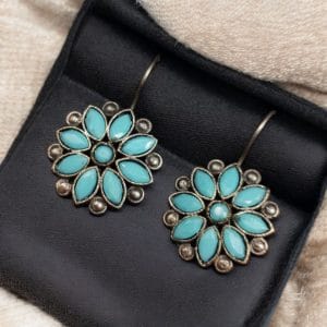 Ethnic Flower Hook Earrings in Silver Replica – Best Stylish Daily Wear Jewelry - Color: "Aqua"