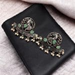 German Silver Oxidized Peacock Stud Earrings – Perfect for Ethnic Look