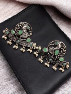 German Silver Oxidized Peacock Stud Earrings – Perfect for Ethnic Look
