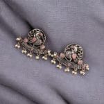 German Silver Oxidized Peacock Stud Earrings – Perfect for Ethnic Look - "Babypink"