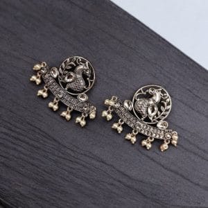 German Silver Oxidized Peacock Stud Earrings – Perfect for Ethnic Look - Color: "White"