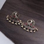 German Silver Oxidized Peacock Stud Earrings – Perfect for Ethnic Look - "Pink"