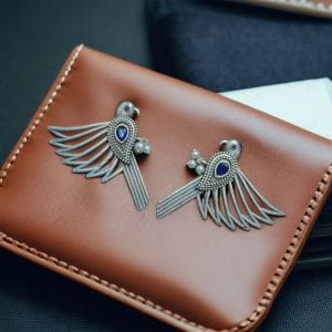 Fashionable Silver Replica Bird Stud Earrings | Perfect for Any Occasion - color: "Blue"