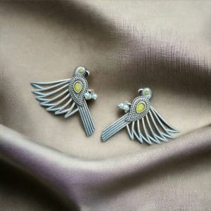 Fashionable Silver Replica Bird Stud Earrings | Perfect for Any Occasion - color: "Yellow"