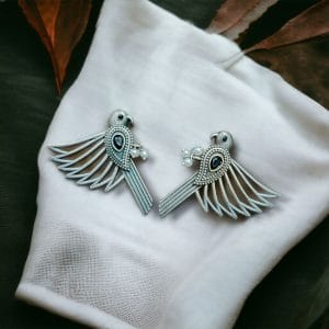 Fashionable Silver Replica Bird Stud Earrings | Perfect for Any Occasion - color: "Black"