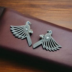 Fashionable Silver Replica Bird Stud Earrings | Perfect for Any Occasion - color: "White"