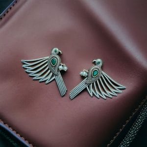 Fashionable Silver Replica Bird Stud Earrings | Perfect for Any Occasion - color: "Green"