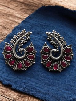 Stylish Oxidized Peacock Earrings with Unique Design and Stunning Stone Detailing.