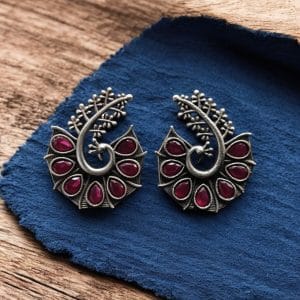 Stylish Oxidized Earrings with Unique Peacock Design & Stunning Stone Detailing - Color: "Red"