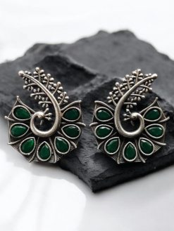Stylish Oxidized Peacock Earrings with Unique Design and Stunning Stone Detailing.