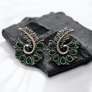 Stylish Oxidized Earrings with Unique Peacock Design & Stunning Stone Detailing - Color: "Green"