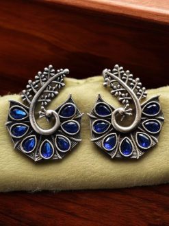 Stylish Oxidized Peacock Earrings with Unique Design and Stunning Stone Detailing.