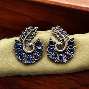 Stylish Oxidized Earrings with Unique Peacock Design & Stunning Stone Detailing - Color: "Blue"