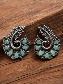 Stylish Oxidized Peacock Earrings with Unique Design and Stunning Stone Detailing.