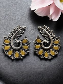 Stylish Oxidized Peacock Earrings with Unique Design and Stunning Stone Detailing.