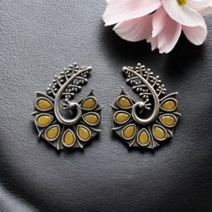 Stylish Oxidized Earrings with Unique Peacock Design & Stunning Stone Detailing - Color: "Yellow"